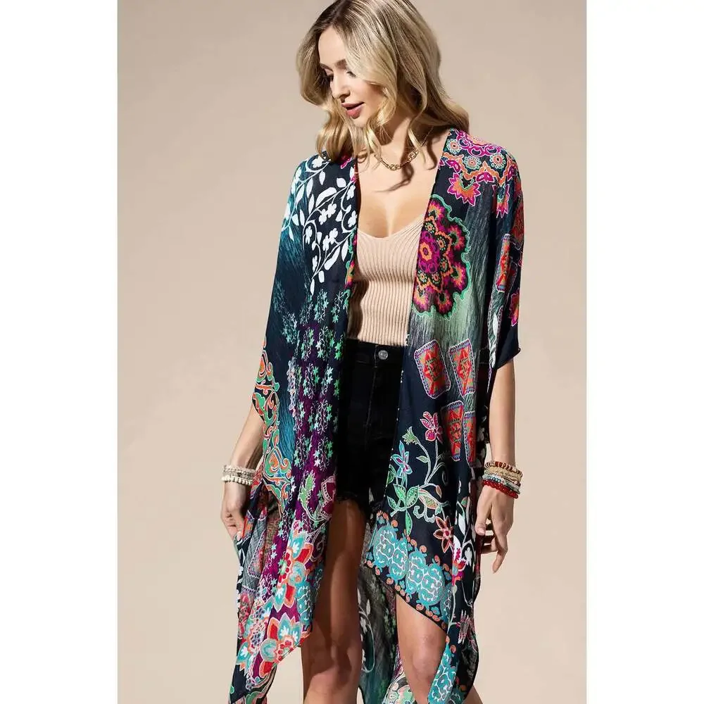 Urbanista - Midnight Mosaic Viscose Kimono: MULTI / OS - Picture 2 of 7
